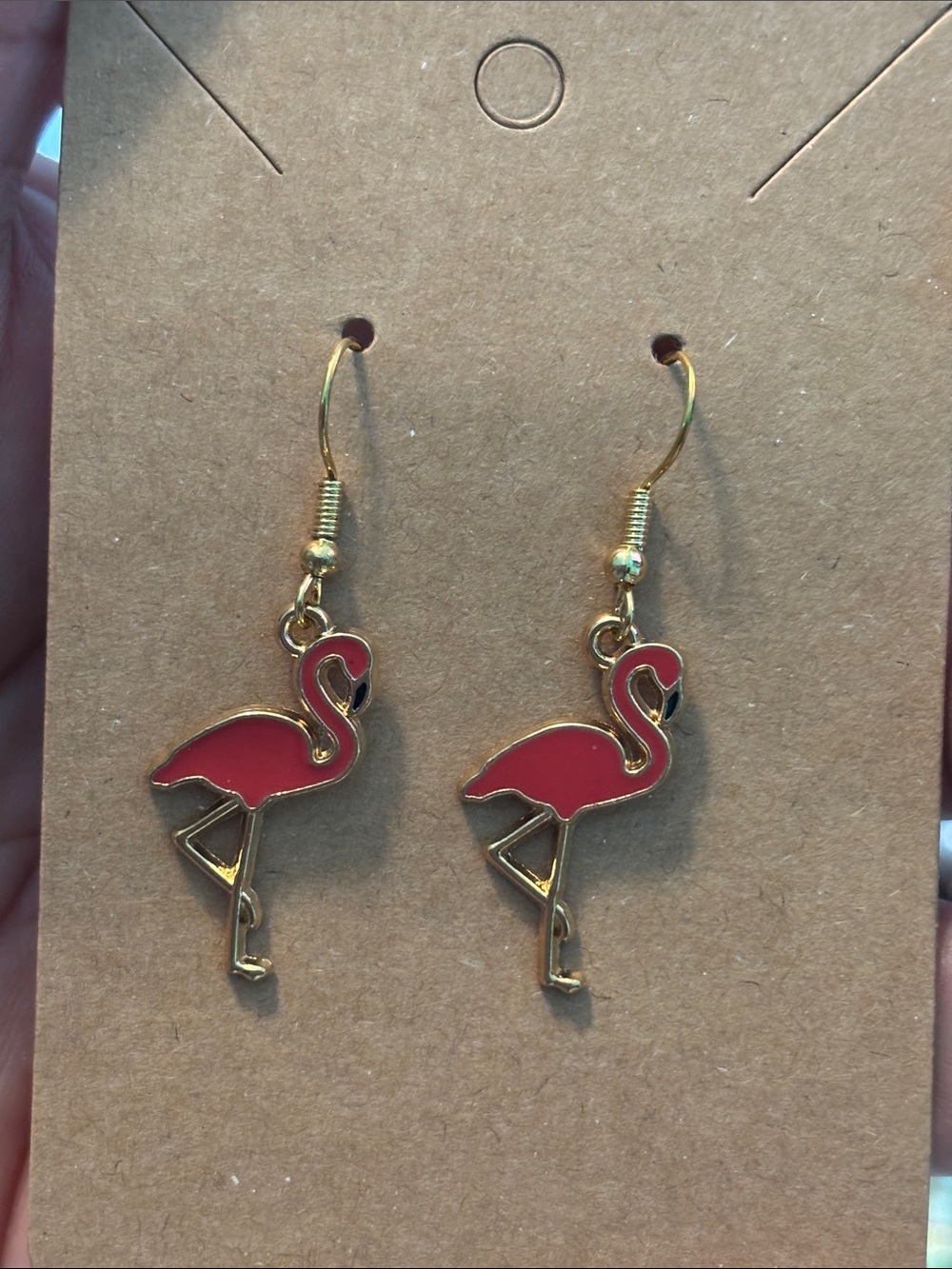 Pink Flamingo Dangle Earrings - Gold Tone